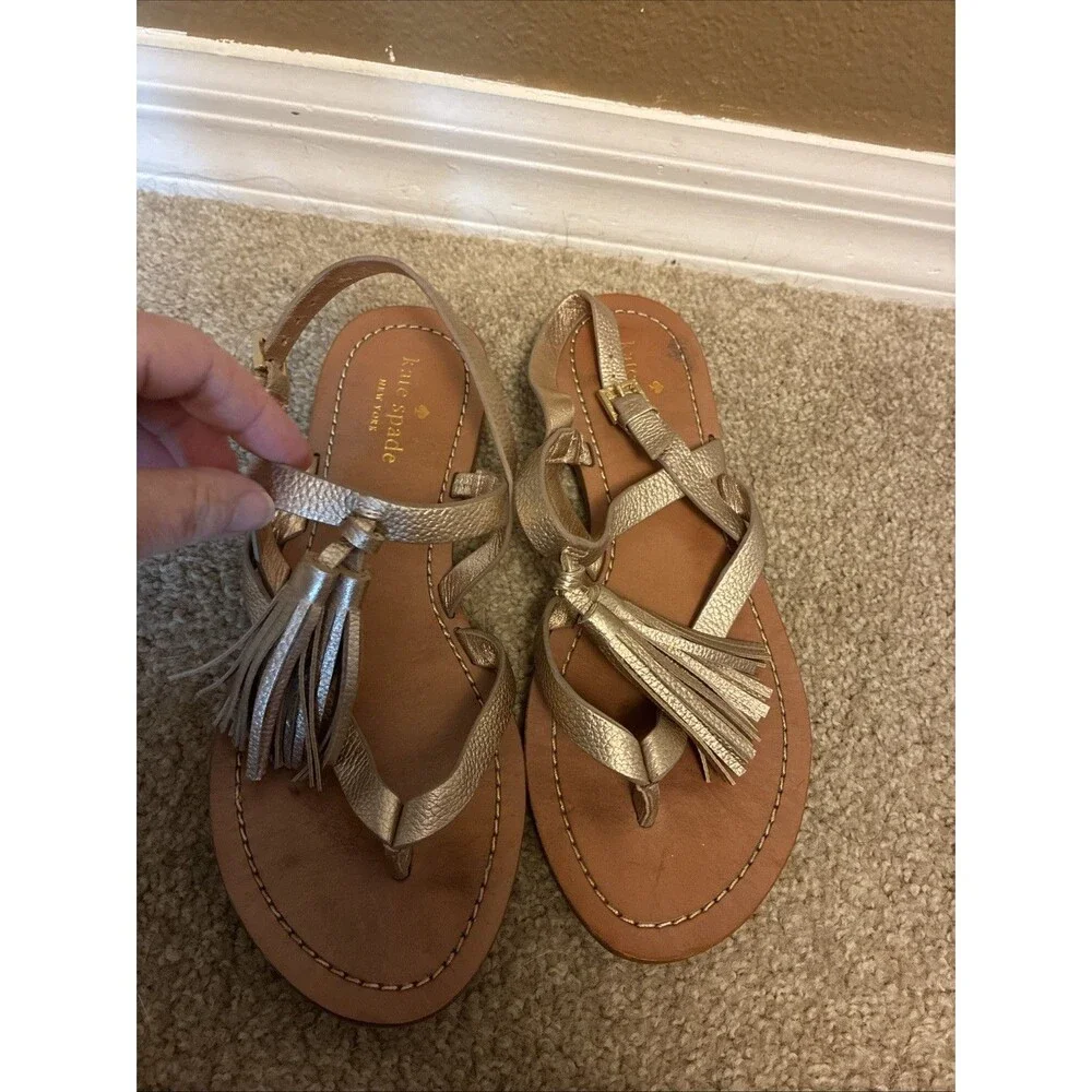 Kate Spade Clorinda Sandals Size 7 Bronze Metal Leather Flats